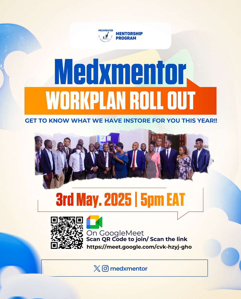 Ready to kickstart an unforgettable year with Medxmentor? 🚀 
Join us as we unveil our 2025 Workplan
This is your moment to connect, grow, and lead! 🌟 🌟 
See you on 3rd May 2025 | 5PM EAT 🗓️ on Google Meet! Don't miss!!!

Scan the QR code or click here: meet.google.com/cvk-hzyj-gho
