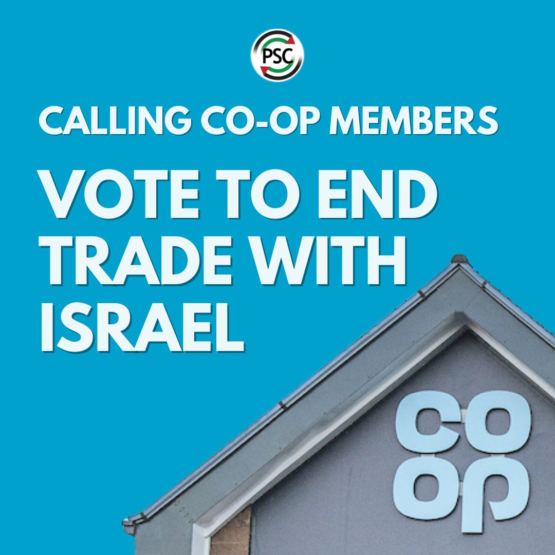 Calling all Co-op members! Vote now on an important motion at the Co-op’s AGM. Vote FOR motion 13, which calls on the Co-op to “cease all trading with Israel”. (1/7)