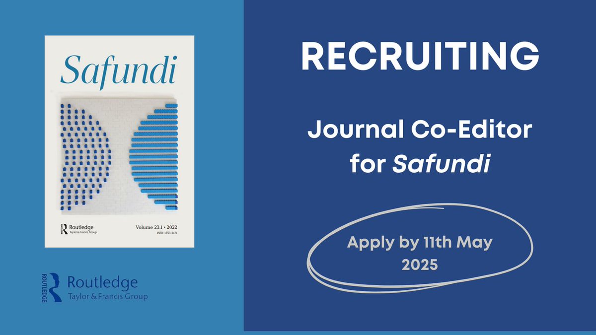T&F Social Sciences and Humanities (@tandfhss) on Twitter photo Are you a researcher working on Southern Africa and its transnational relationships to other parts of the world?
📅Apply by 11th May to join the journal team of Safundi as a Co-Editor
Read more and apply 👉 spr.ly/60162oCfj
<a href="/TandF_Africa/">T&F Africa</a> Are you a researcher working on Southern Africa and its transnational relationships to other parts of the world?
📅Apply by 11th May to join the journal team of Safundi as a Co-Editor
Read more and apply 👉 spr.ly/60162oCfj
<a href="/TandF_Africa/">T&F Africa</a>