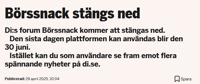 Di #Börssnack stängs ner. Legendarisk plattform och tråkigt att se.