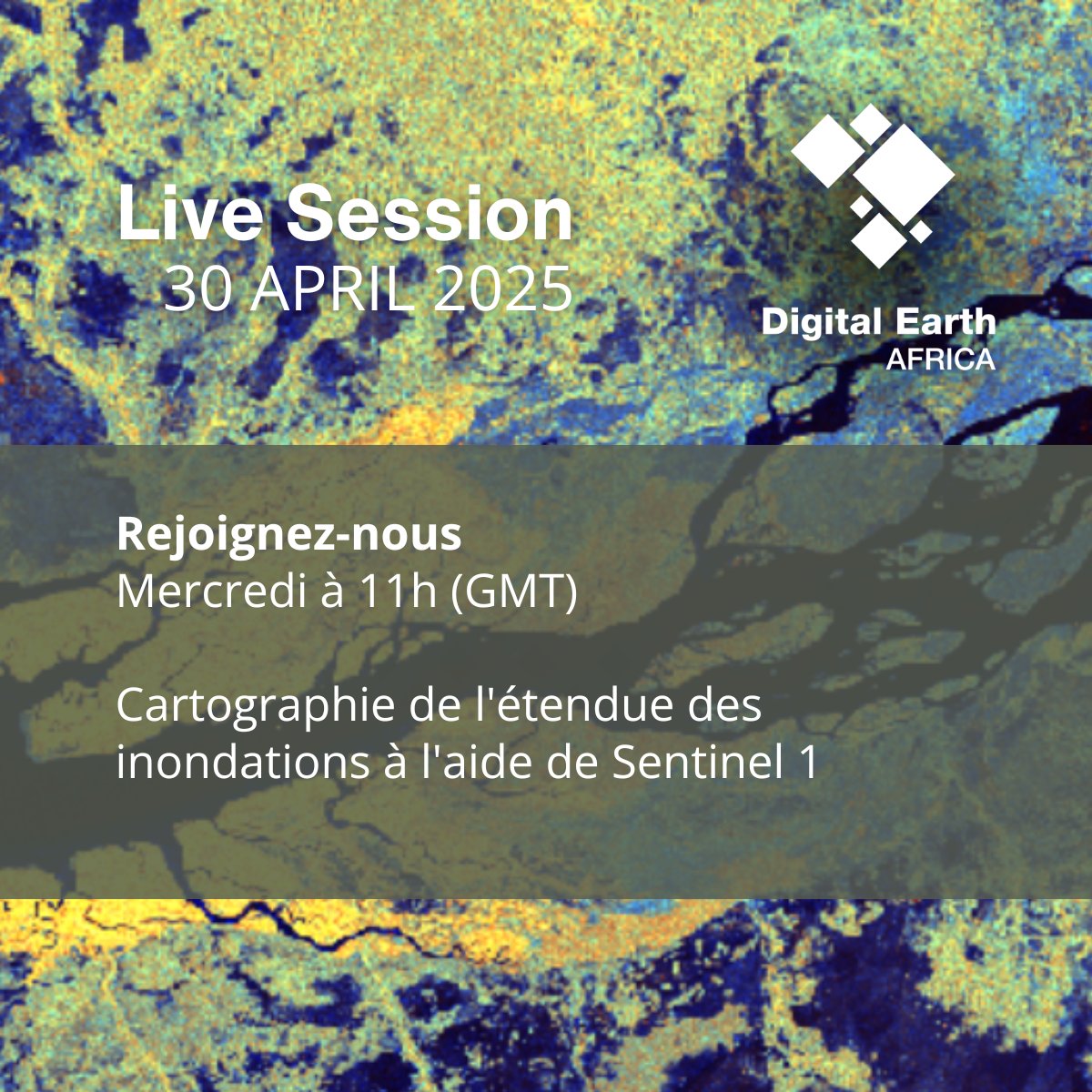 Rejoignez-nous ce mercredi pour une session EN DIRECT sur Cartographie de l'étendue des inondations à l'aide de Sentinel 1. 30 avril 2025, 11h GMT, bit.ly/4hb9JPg

#sentinel-1 #EarthObservation #SustainableDevelopment #RemoteSensing #GeoDataForGood