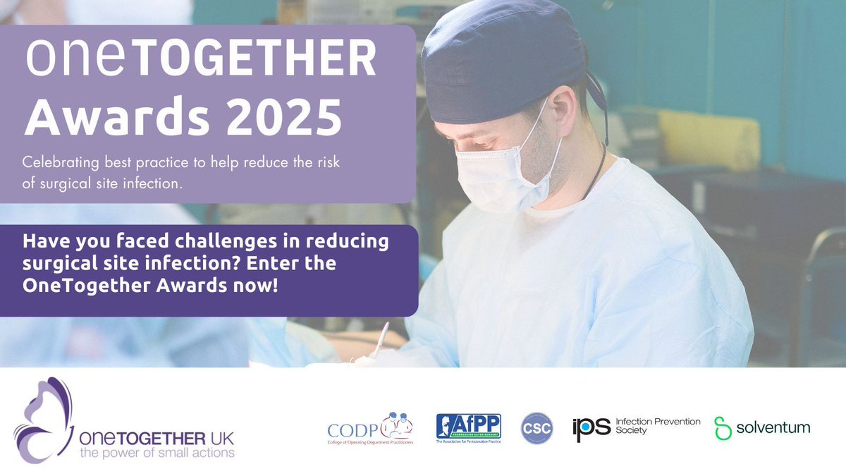 OneTogether UK (@onetogetheruk) on Twitter photo Have you faced challenges reducing surgical site infection & got results to show you improved your patients care? If so, we want to hear from you! Enter #OneTogetherAwards: buff.ly/IalTt54
#OneTogether <a href="/IPS_Infection/">IPS</a> <a href="/solventum/">Solventum</a> <a href="/SaferSurgeryUK/">AfPP - SaferSurgeryUK</a> <a href="/club_csc/">CSClub</a> <a href="/CollegeODP/">College Of Operating Department Practitioners</a> #SSI Have you faced challenges reducing surgical site infection & got results to show you improved your patients care? If so, we want to hear from you! Enter #OneTogetherAwards: buff.ly/IalTt54
#OneTogether <a href="/IPS_Infection/">IPS</a> <a href="/solventum/">Solventum</a> <a href="/SaferSurgeryUK/">AfPP - SaferSurgeryUK</a> <a href="/club_csc/">CSClub</a> <a href="/CollegeODP/">College Of Operating Department Practitioners</a> #SSI