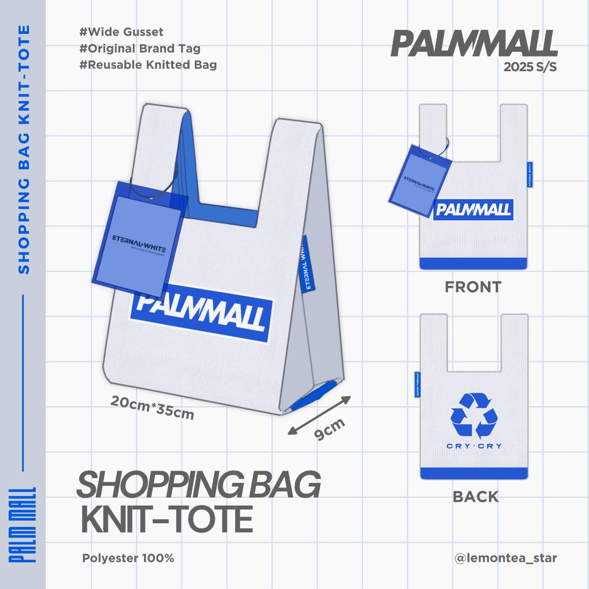 【“SHOPPING” ニットトートバッグ】 
レジ袋をイメージしたニット素材のミニトート。
ちょっとしたお出かけや、お弁当入れ等にぴったりなサイズ感です✨
コミティアに持って行きます！ 
#COMITIA152