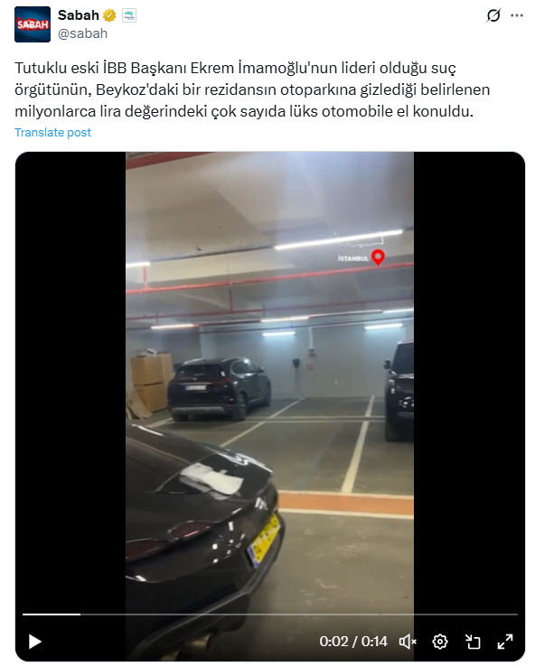 İBB'den açıklama:

''Paylaşılan görüntülerdeki lüks araçların, Cumhurbaşkanı Recep Tayyip Erdoğan’ın elinden ödül almış bir iş insanı olarak bilinen Murat Kapki’ye ait olduğu iddia edilmektedir. Bu araçların yer aldığı garajın, lüks otomobil meraklıları tarafından ortak