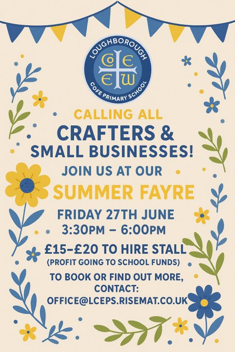 Join Us at Our Summer Fayre!
We’re excited to invite local crafters, creators, and small businesses to be part of our Summer Fayre.
Whether you sell handmade gifts, delicious treats, unique crafts, or local services, we’d love for you to join our vibrant community event!