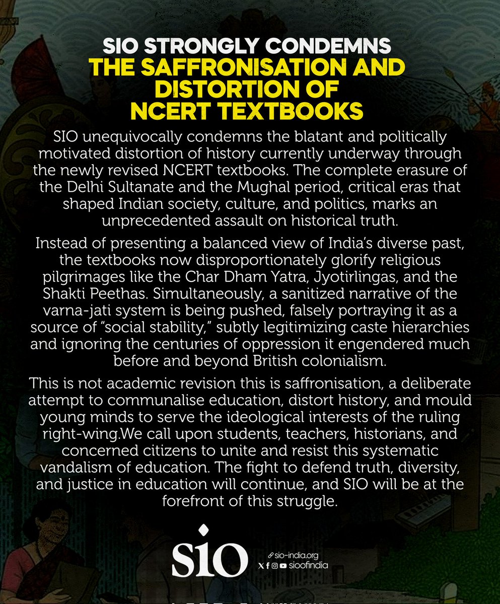 sioindia's tweet photo. 𝗦𝗜𝗢 𝗦𝘁𝗿𝗼𝗻𝗴𝗹𝘆 𝗖𝗼𝗻𝗱𝗲𝗺𝗻𝘀 𝘁𝗵𝗲 𝗦𝗮𝗳𝗳𝗿𝗼𝗻𝗶𝘀𝗮𝘁𝗶𝗼𝗻 𝗮𝗻𝗱 𝗗𝗶𝘀𝘁𝗼𝗿𝘁𝗶𝗼𝗻 𝗼𝗳 𝗡𝗖𝗘𝗥𝗧 𝗧𝗲𝘅𝘁𝗯𝗼𝗼𝗸𝘀 https://t.co/nVyezX9Dr6