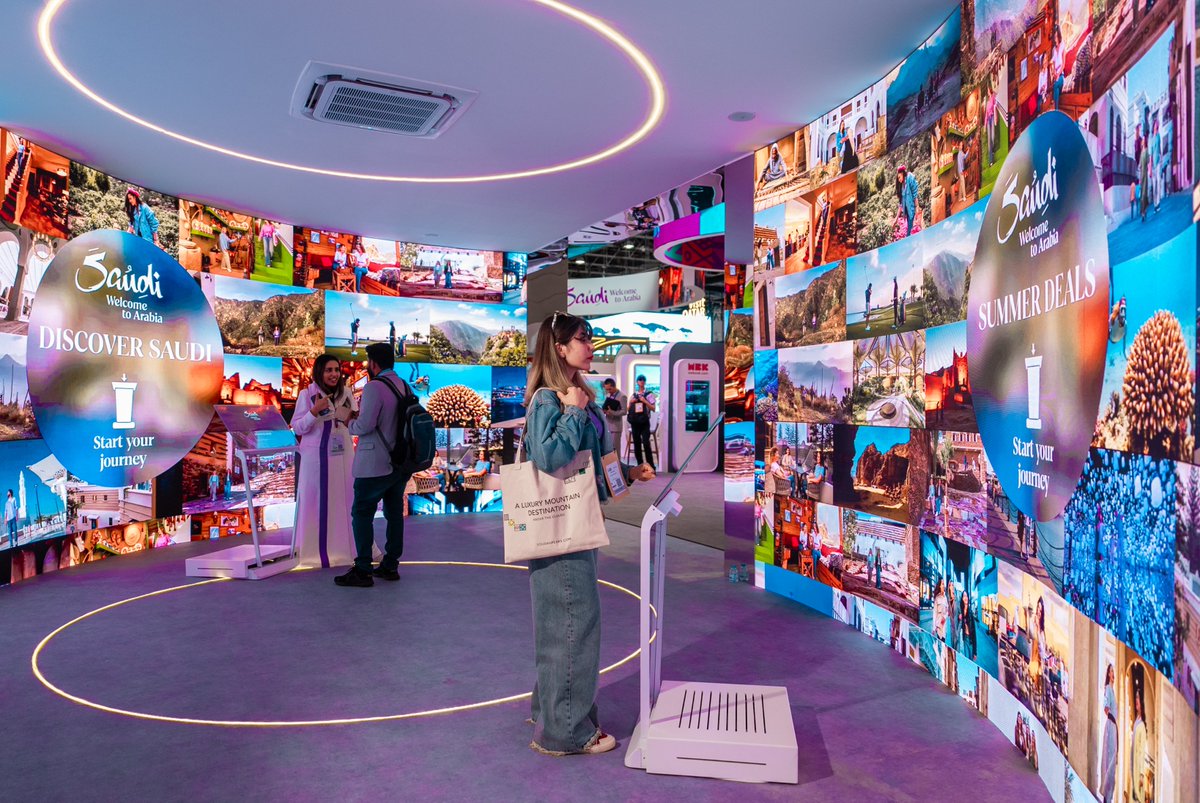 SaudiTourism's tweet photo. #SaudiTourismAuthority continues to welcome visitors to the #SaudiLand pavilion on the second day of #ATM2025, attracting strong engagement with the diverse experiences and destination showcases offered. https://t.co/WNK5ITTL2T