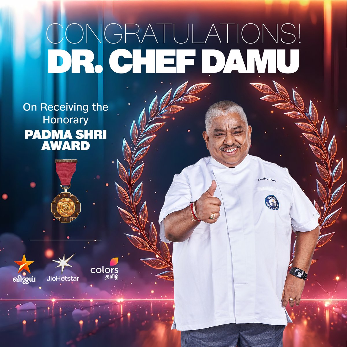 ColorsTvTamil's tweet photo. Congratulations Appa ❤️ #ChefDamu #PadmaShri
#ColorsTamil https://t.co/qmIebOh5K7