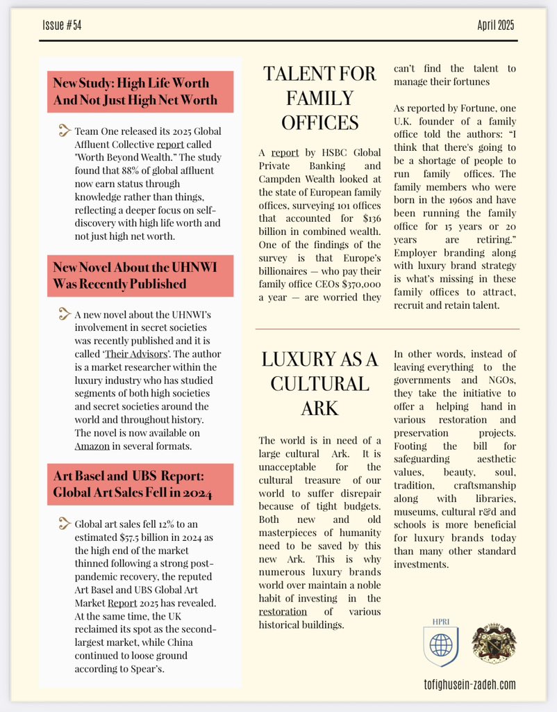 Psychographism's tweet photo. NEW ISSUE! 📰

The new issue of The Luxury Business Gazette is ready with news on luxury provenance, M&amp;As, European family offices, global art market and more…

For the full PDF with links visit: https://t.co/WSJfOUb2DH

#luxury #brands #wealth https://t.co/MZk7iNyEQ8