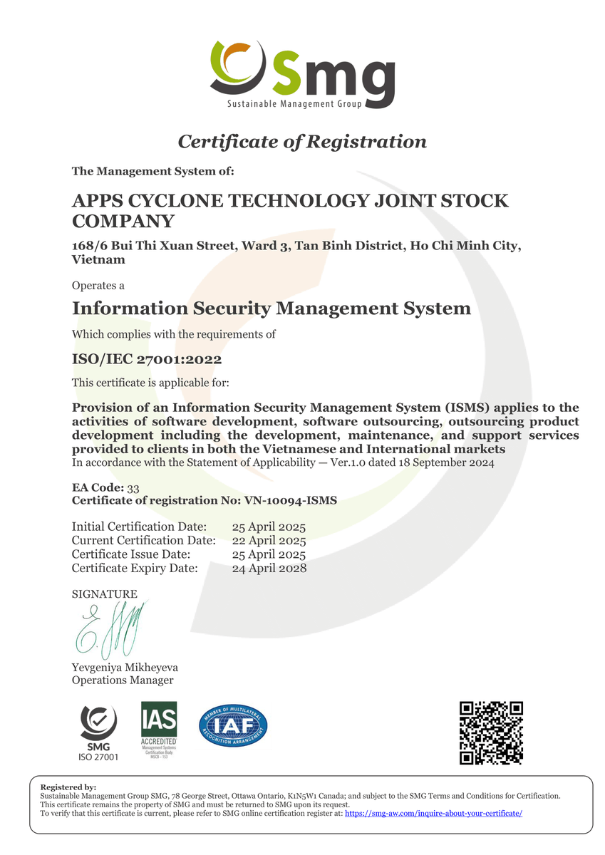 AppsCyclone's tweet photo. Big news from Apps Cyclone! 🌟

We’re proud to announce that we’ve officially achieved ISO/IEC 27001 certification for our Information Security Management System (ISMS)! 🔐

A thread 🧵 https://t.co/eqHFj2ns4q