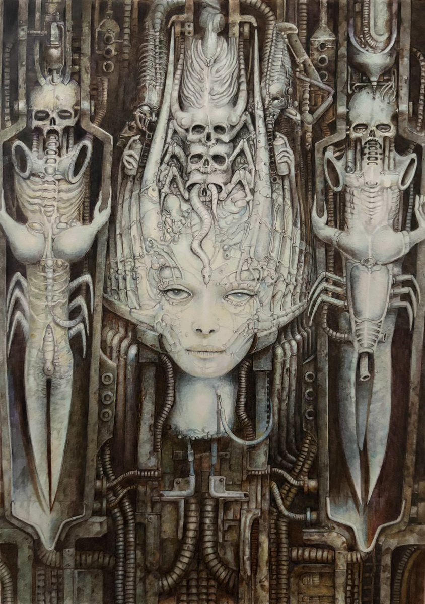 itCUK5X136eale3's tweet image. H•R ギーガー 「DARK STAR」
模写 色鉛筆 A4ケント紙
絵を描くというより、造形してる気持ちで描きました。立体感が伝わるといいな。
#hrgiger #色鉛筆 #模写