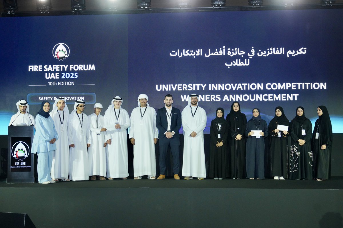 FSFUAE2025's tweet photo. The future of fire safety is here — and it’s powered by youth innovation! From AI to community action, these brilliant minds lit up #FSFUAE2025 with game-changing ideas.

#FireSafetyForum #YouthInnovation #FutureLeaders #DubaiCivilDefense #EmpowerYouth https://t.co/wTyLXqcIbE