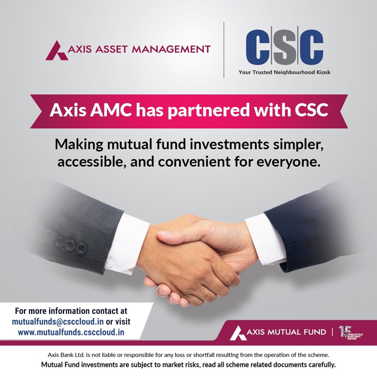 Axis AMC is now live on CSC Digital Seva Portal!
Investing in mutual funds just got simpler, more accessible, and convenient for all VLEs. 

#CSC #MutualFunds #FinancialInclusion #AxisAMC
#csc #AXISMutual #DigiPay