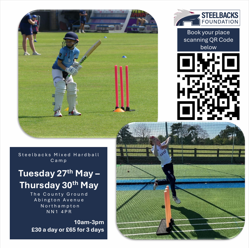 Steelbacks In The Community (@steelbacksitc) on Twitter photo May Half Term Camps 💫
Come and join us at the County Ground for our May Half Term Camps 🙌
📅 27th, 28th, 29th May
📌 <a href="/NorthantsCCC/">Northamptonshire Steelbacks</a>
Book Mixed Hardball Camp now 👇 booking.ecb.co.uk/YkbGBD
Book Skills Camp now 👇
booking.ecb.co.uk/zZ5N5V
#SteelbacksInTheCommunity May Half Term Camps 💫
Come and join us at the County Ground for our May Half Term Camps 🙌
📅 27th, 28th, 29th May
📌 <a href="/NorthantsCCC/">Northamptonshire Steelbacks</a>
Book Mixed Hardball Camp now 👇 booking.ecb.co.uk/YkbGBD
Book Skills Camp now 👇
booking.ecb.co.uk/zZ5N5V
#SteelbacksInTheCommunity