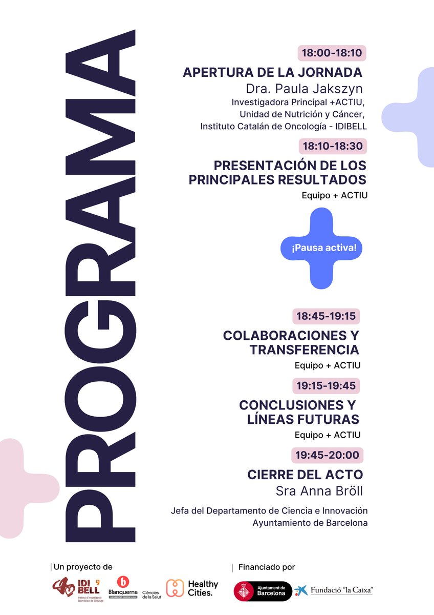 ¡Te invitamos al acto de cierre de +ACTIU!
📅 7 de mayo, 18-20 h
📍 Auditorio Barradas (L'Hospitalet)
Presentamos resultados y próximos pasos.
➡️ Anótate aquí: forms.gle/hWnSmrvrzvqMJK…
#MesActiu #Evento