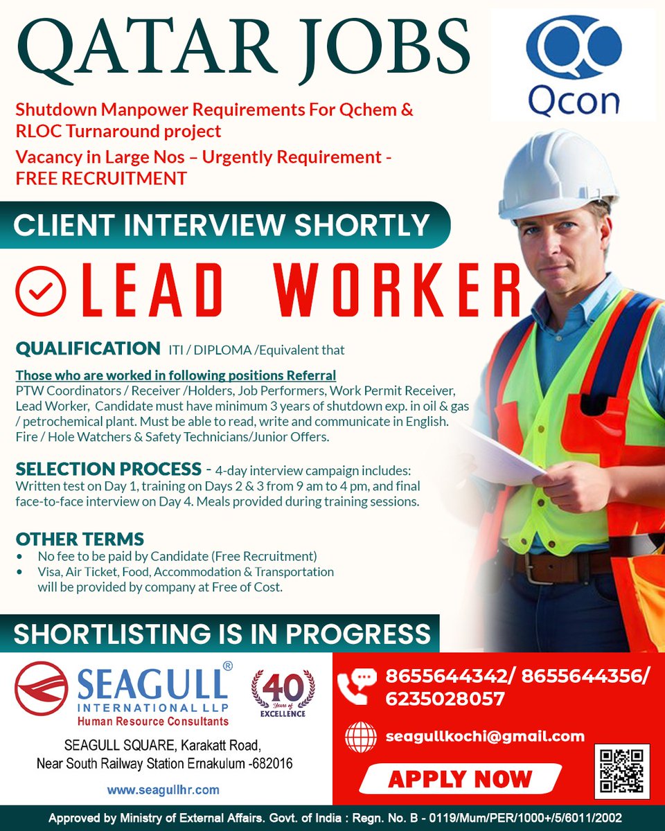 hrd1_seagull's tweet photo. 🇶🇦Qatar Jobs 
💻Client Interview Shortly
📍Location - Kochi
.

.

.
#qatarjobs #seagull #leadworker https://t.co/nreHZNJVK9