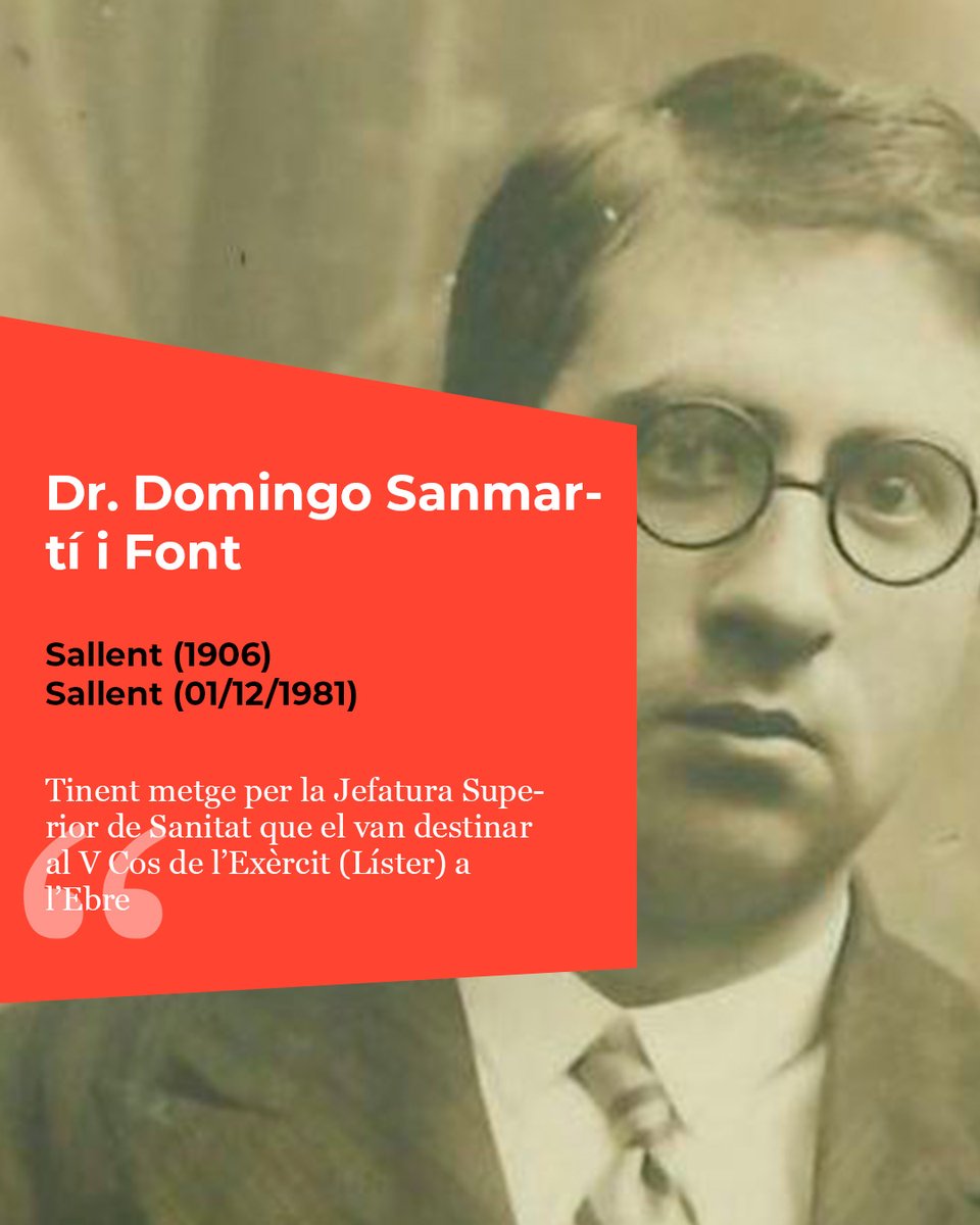 👨‍⚕️Domingo Sanmartí i Font (1906-1981) va ser tinent metge per la Jefatura Superior de Sanitat i el van destinar al V Cos de l’Exèrcit (Líster) a l’Ebre.

👉acortar.link/wyZ7NA