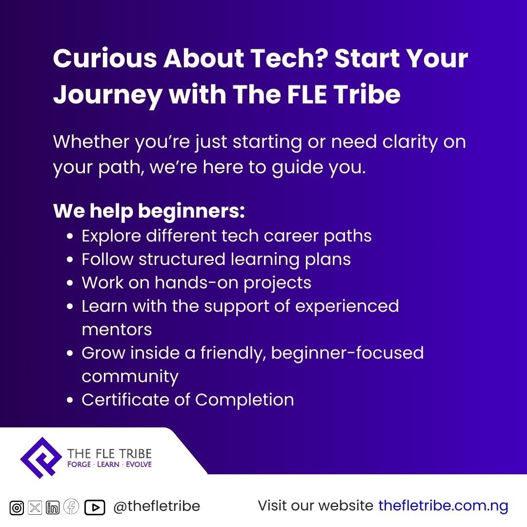 thefletribe's tweet image. Want to get into tech but don’t know where to start?

Join The FLE Tribe — a beginner-friendly tech community offering structured learning, mentorship, and support.

Start learning with us today: forms.gle/6PP3UUNmPiDvvQ…

#TechForBeginners #FLETribe #LearnTech #TechJourney