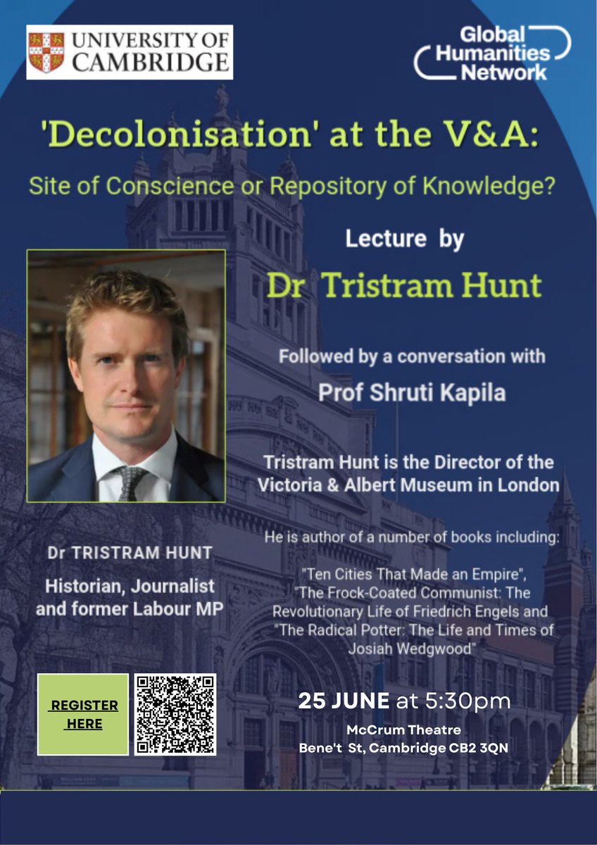 Join us on June 25th for a conversation with Dr Tristram Hunt, <a href="/TristramHuntVA/">Tristram Hunt</a>, Director of <a href="/V_and_A/">V&A</a>, historian and former Labour MP. 
June 25 - 5:30pm at the McCrum Theatre. Register here: eventbrite.co.uk/e/decolonisati…