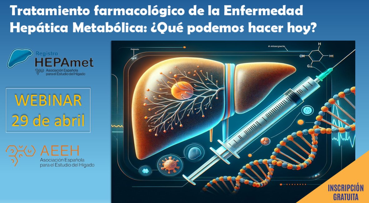 Asociación Española para el Estudio del Hígado (@aeehliver) on Twitter photo 🔛¡Recuerda! Esta tarde a las 17:00 h te esperamos en el #webinar de nuestro Registro #HepaMet dirigido por <a href="/Dr_Ampuero/">Javier Ampuero</a> titulado 'Tratamiento farmacológico de la Enfermedad Hepática Metabólica’, donde veremos actualizaciones en terapias y sus resultados. ➡️aeeh.es/29-de-abril-we… 🔛¡Recuerda! Esta tarde a las 17:00 h te esperamos en el #webinar de nuestro Registro #HepaMet dirigido por <a href="/Dr_Ampuero/">Javier Ampuero</a> titulado 'Tratamiento farmacológico de la Enfermedad Hepática Metabólica’, donde veremos actualizaciones en terapias y sus resultados. ➡️aeeh.es/29-de-abril-we…