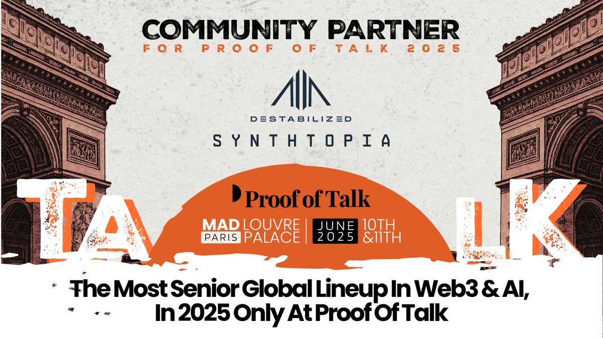 Proof of Talk (@proofoftalk) on Twitter photo Weโre excited to welcome Synthopia (<a href="/synthtopiaworld/">SYNTHTOPIA</a>) as an official community partner for Proof of Talk 2025!
Synthopia is reimagining how digital assets are created, owned, and experienced. Built around the vision of community-driven worldbuilding and asset ownership, Weโre excited to welcome Synthopia (<a href="/synthtopiaworld/">SYNTHTOPIA</a>) as an official community partner for Proof of Talk 2025!
Synthopia is reimagining how digital assets are created, owned, and experienced. Built around the vision of community-driven worldbuilding and asset ownership,