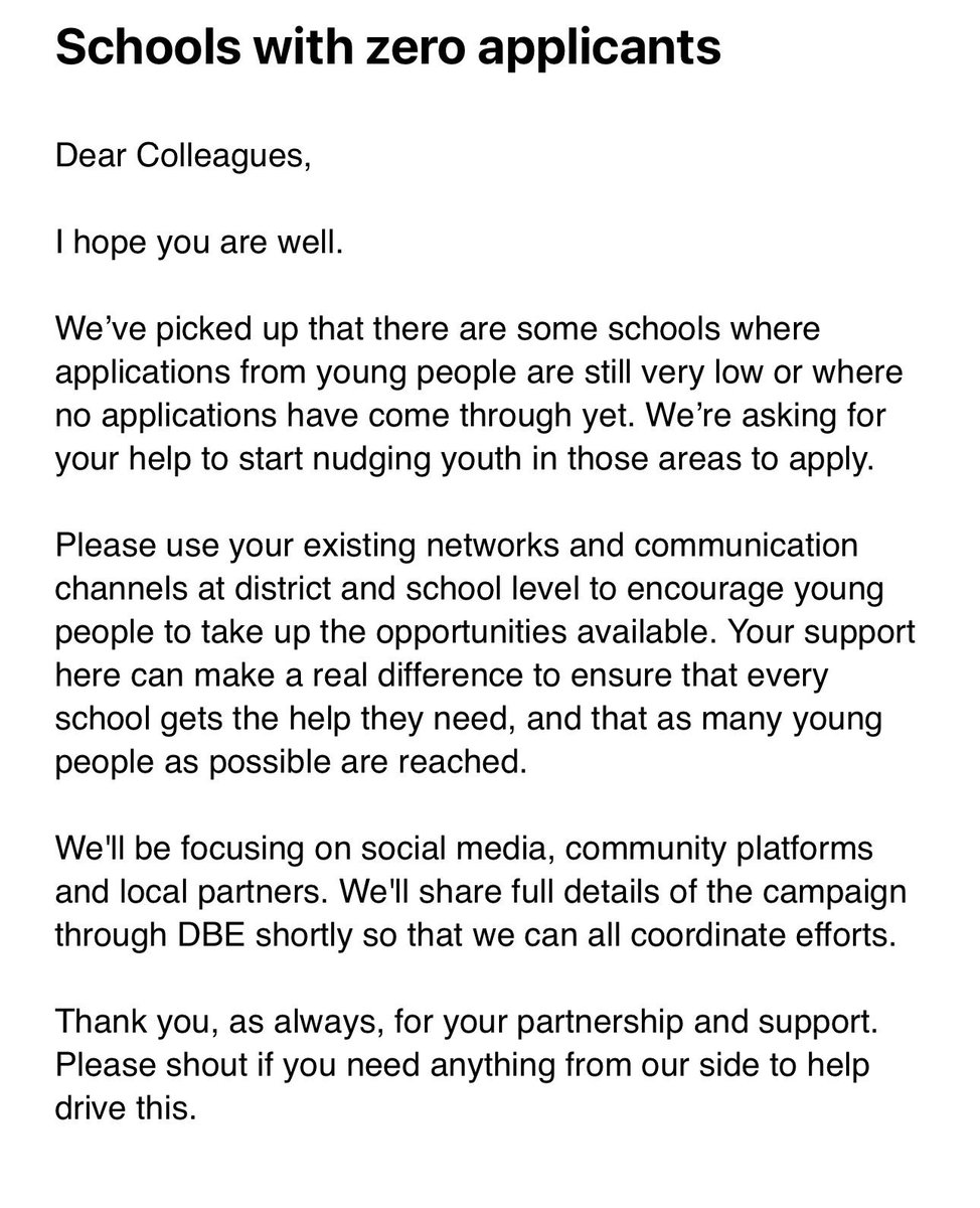 DBE_SA's tweet image. The team has found that there are some schools with very few applications for the BEEI. Please encourage young people at the schools listed below.