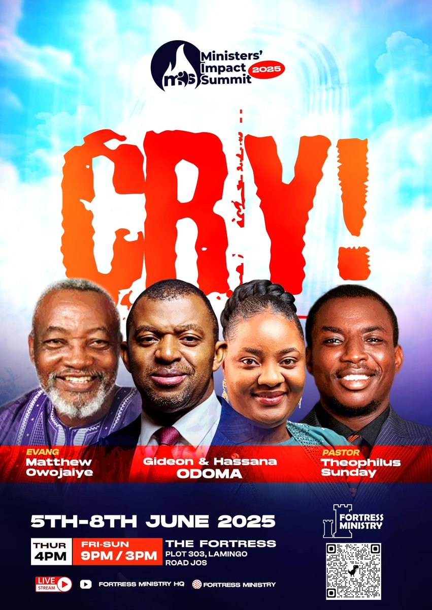 gideonodoma's tweet photo. CRY! –Isa 40:6.

MiS2025 is by the corner. Mark your calendar. 
Come, as we take fresh instructions to help sharpen our focus and shape our emphasis... Because, God insists that we must be a ready  church, witnessing to a lost world.
#MinistersImpactSummit2025 https://t.co/1rsafPRI7B