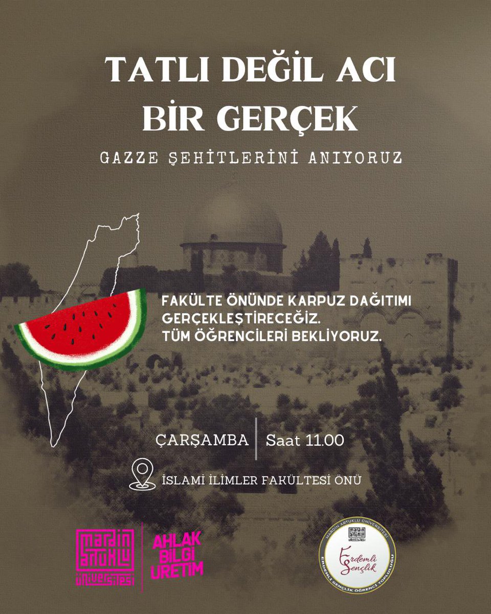 İslami İlimler Fakültesi önümde karpuz dağıtımı gerçekleştireceğiz. Tüm öğrencileri bekliyoruz..

<a href="/ibrahimozcosar/">ibrahim özcoşar</a> 
<a href="/mardinartuklu/">Mardin Artuklu Üniversitesi</a> 
@mauislamilimler