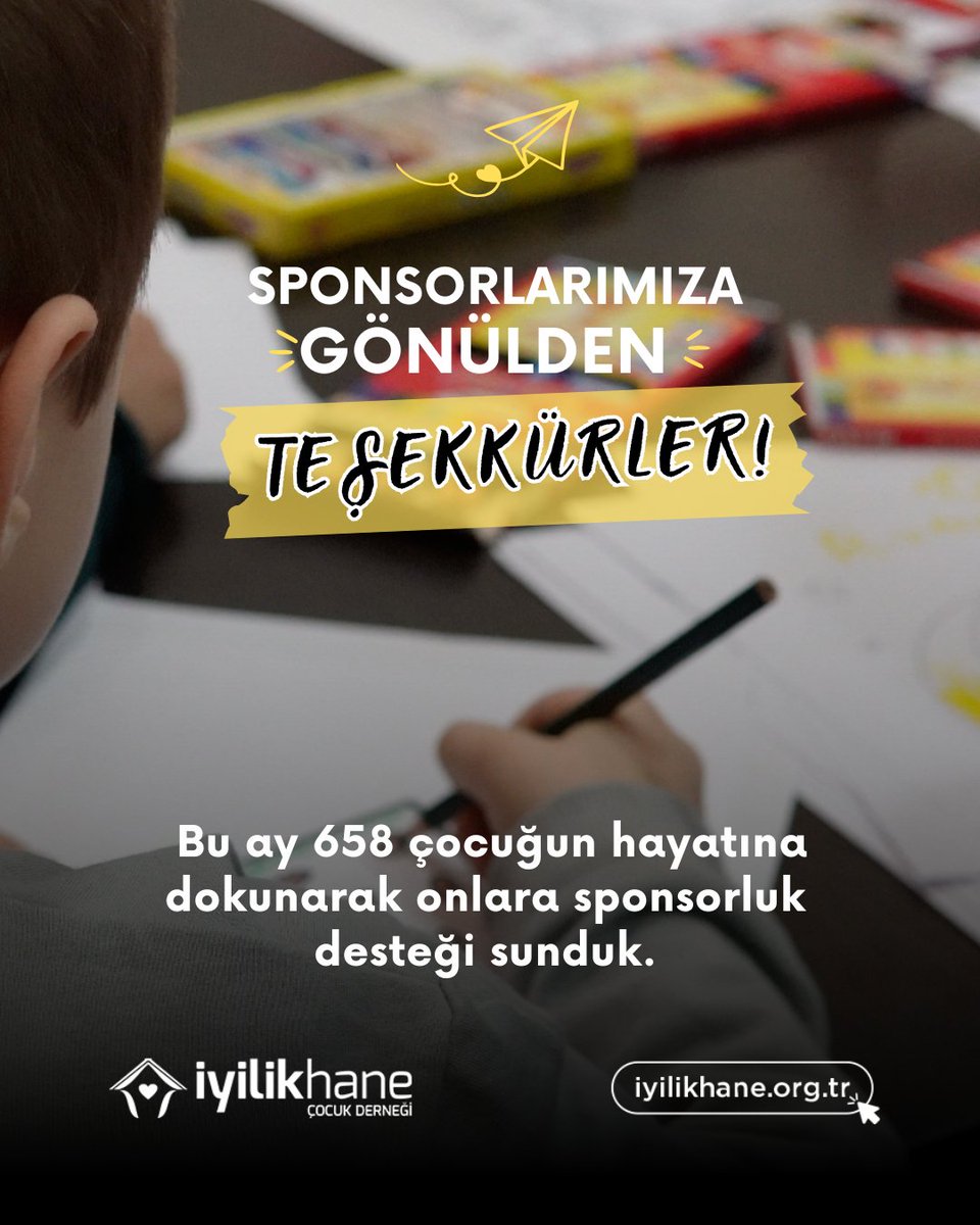 Sponsorluk sistemimize dahil olan tüm hayırseverlere gönülden teşekkür ederiz. 💖
Haydi, siz de yetim ve ihtiyaç sahibi bir çocuğun sponsoru olun, geleceğe umutla bakmasına vesile olun.
🌐Sponsorluk hakkında detaylı bilgi ve başvuru için internet sitemizi ziyaret edebilirsiniz.