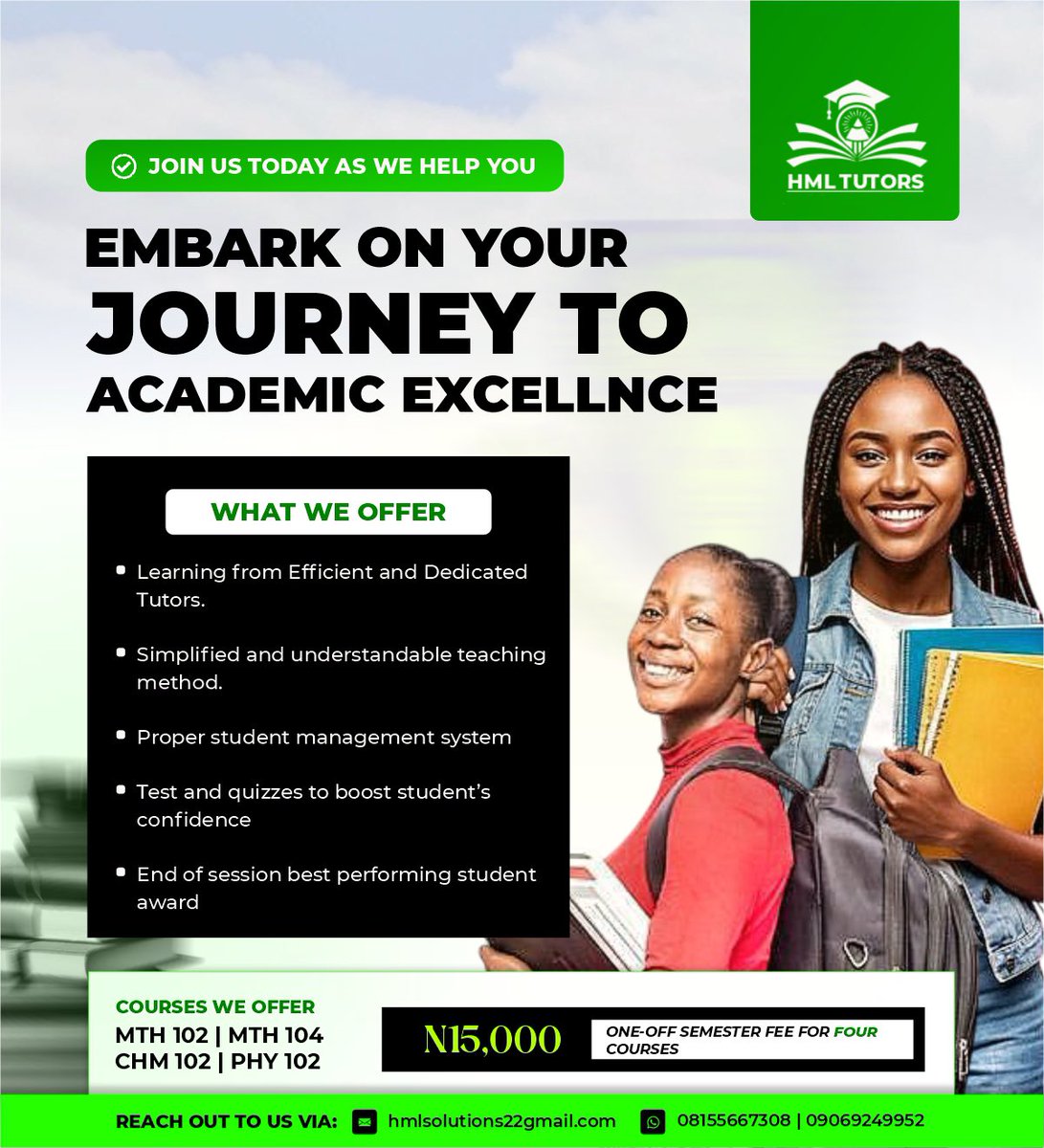 HMLSolutions_'s tweet image. Navigating Part 1 at OAU?
We've got you covered! HML TUTORS offers tutorials to help you excel in your core courses. See the graphics for more details and pricing. Let's make this semester a success!
Contact Whatsapp: wa.me/+2349069249952
#OAU #AcademicSupport