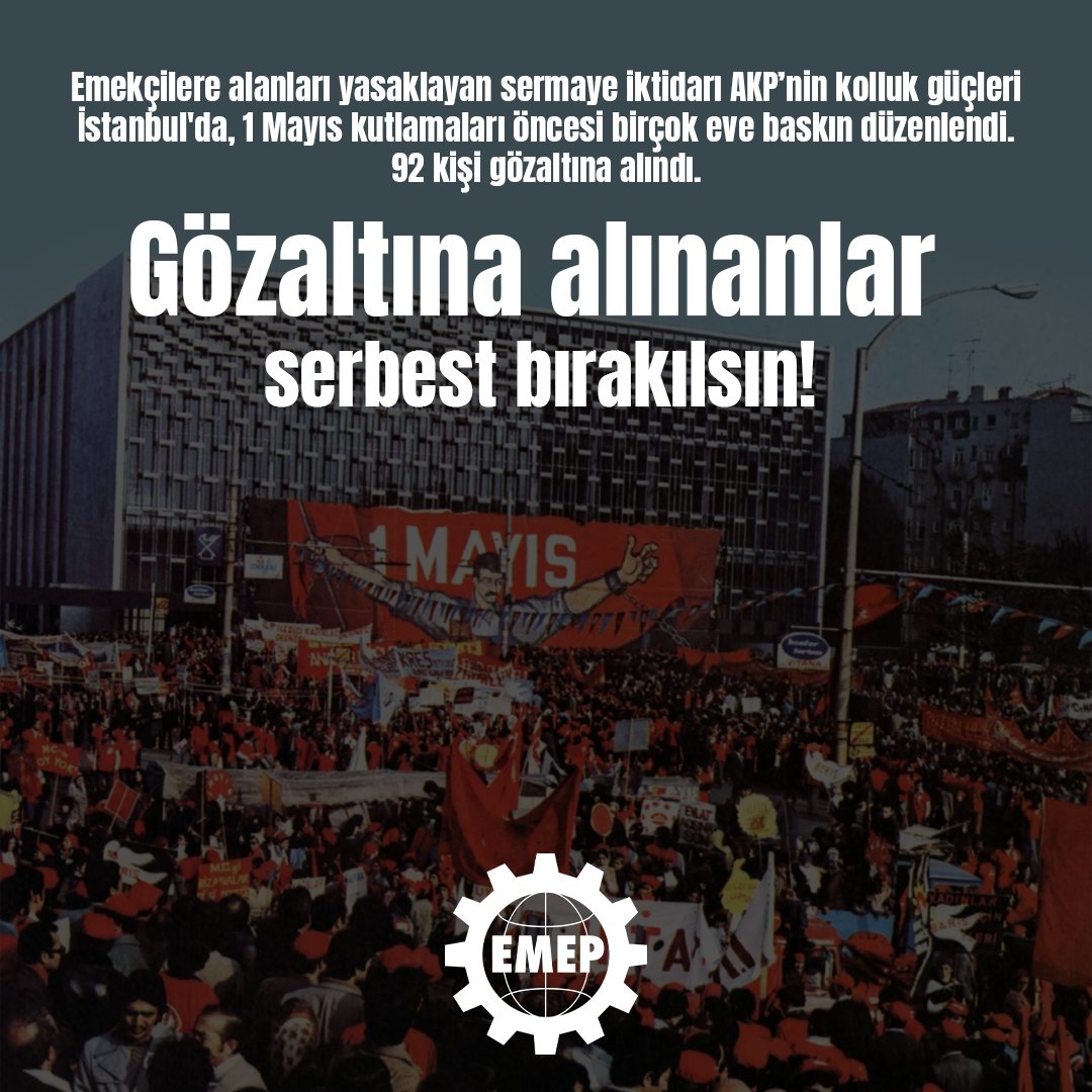Türkiye'de grev yasakları konusunda bir rekora imza atan, emekçileri sefalete mahkûm eden AKP iktidarı, daha önceki yıllarda olduğu gibi bu 1 Mayıs öncesinde de işçi ve emekçilere gözdağı vermek için harekete geçti.

Emekçilere alanları yasaklayan sermaye iktidarı AKP’nin kolluk