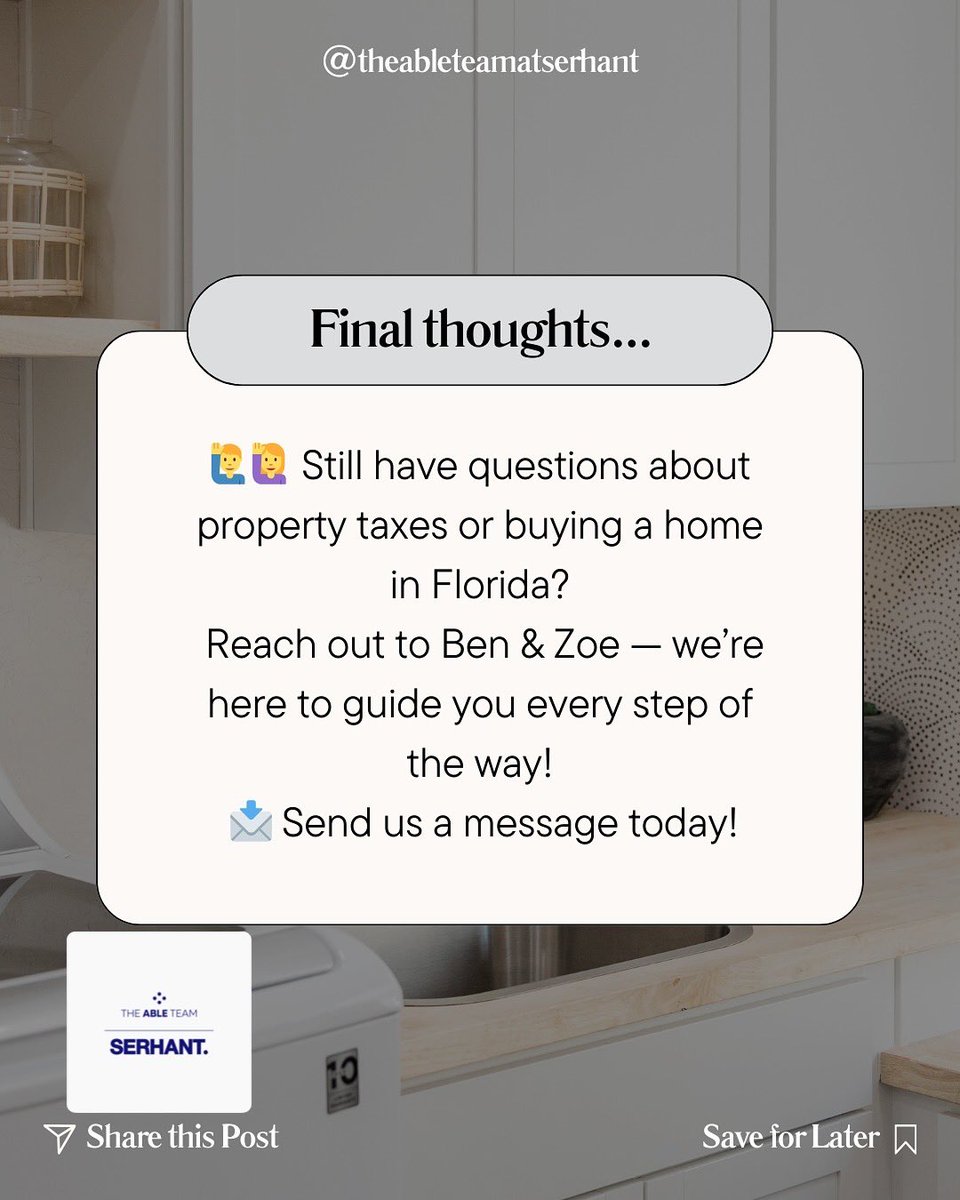 theableteam1's tweet image. Thinking of buying in Florida? Here’s what international buyers should know. 
Good news: Income from short-term rentals can often cover these taxes and more. Even better? Florida may abolish property taxes entirely, thanks to strong tourist revenue. #serhant #theableteam