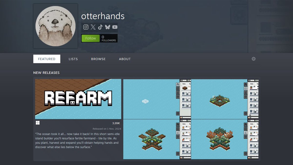 Just published my developer page on steam! 🦦