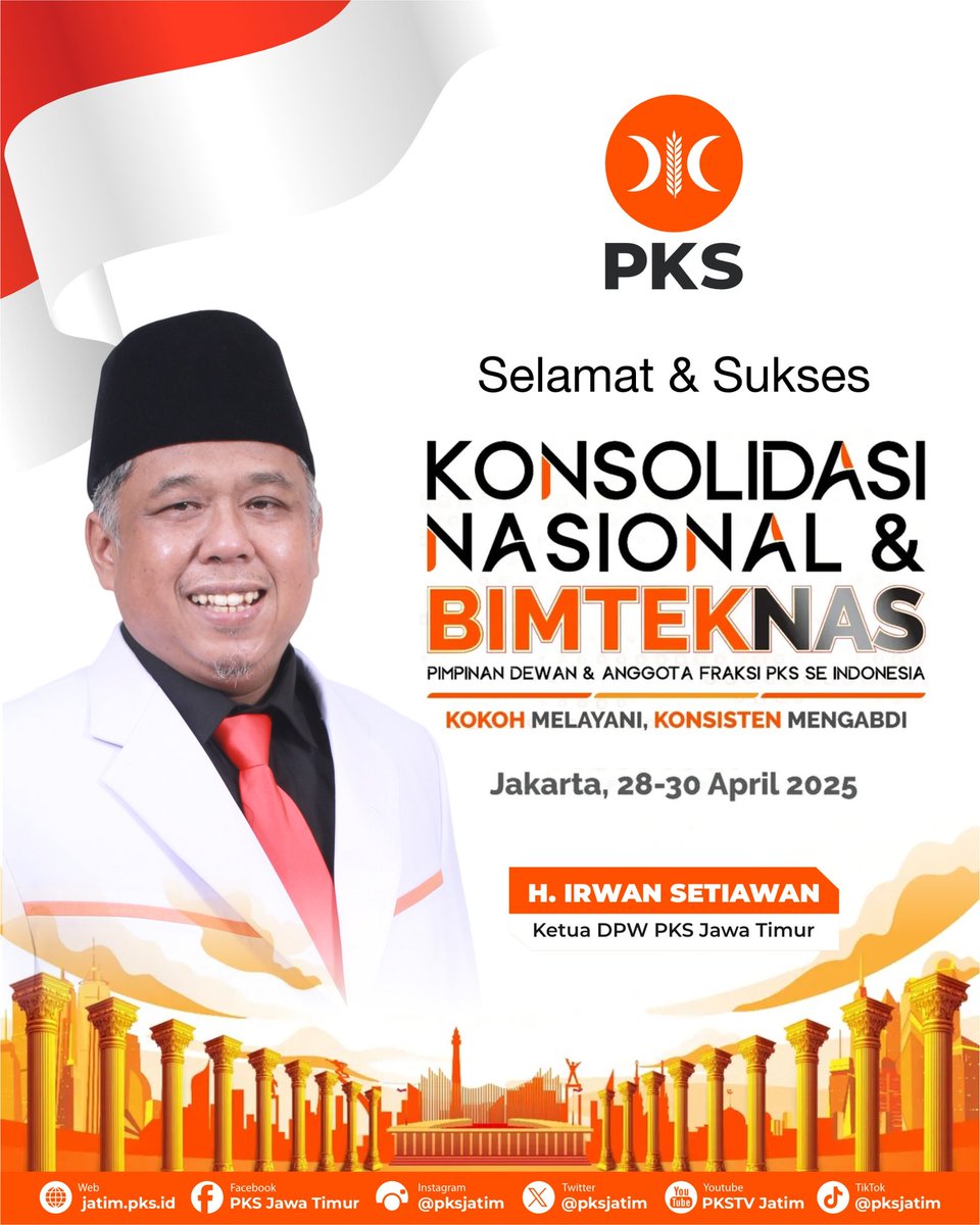 Selamat &amp; Sukses 

KONSOLIDASI NASIONAL &amp; BIMTEKNAS
Pimpinan Dewan &amp; Anggota Fraksi PKS Se-Indonesia
Kokoh Melayani Konsisten Mengabdi

H. Irwan Setiawan
Ketua DPW PKS Jawa Timur 

#bimteknas #konsolidasinasional #pks #partaikeadilansejahtera