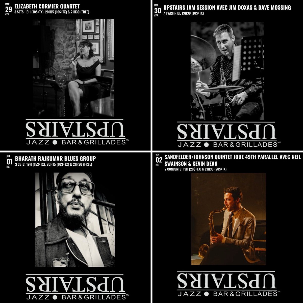 RSVP en ligne au upstairsjazz.com ou au 514-931-6808