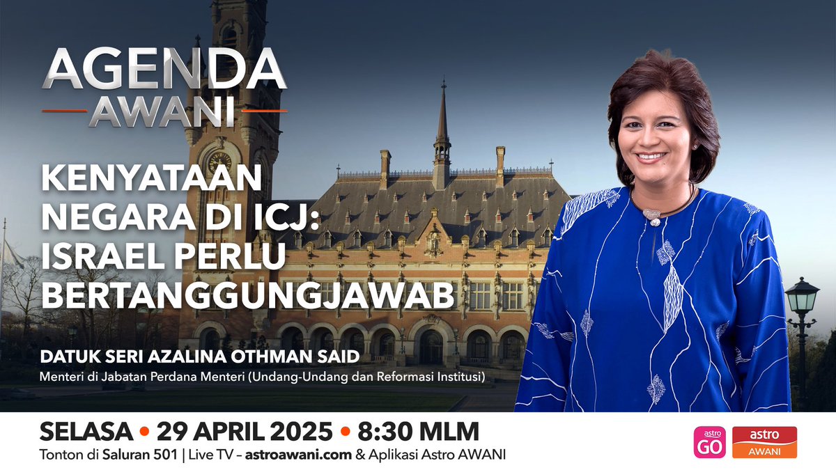 AgendaAWANI (@agendaawani) on Twitter photo Malaysia menekankan Israel sebagai kuasa pendudukan wajib melindungi rakyat Palestin serta mematuhi prinsip hak asasi dan undang-undang kemanusiaan. Apa implikasi undang-undang antarabangsa sekiranya Mahkamah ICJ menerima hujah Malaysia? <a href="/AzalinaOthmanS/">Azalina Othman Said</a> <a href="/501Awani/">Astro AWANI</a> <a href="/SyaffShukri/">SyaffShukriAWANI</a> Malaysia menekankan Israel sebagai kuasa pendudukan wajib melindungi rakyat Palestin serta mematuhi prinsip hak asasi dan undang-undang kemanusiaan. Apa implikasi undang-undang antarabangsa sekiranya Mahkamah ICJ menerima hujah Malaysia? <a href="/AzalinaOthmanS/">Azalina Othman Said</a> <a href="/501Awani/">Astro AWANI</a> <a href="/SyaffShukri/">SyaffShukriAWANI</a>