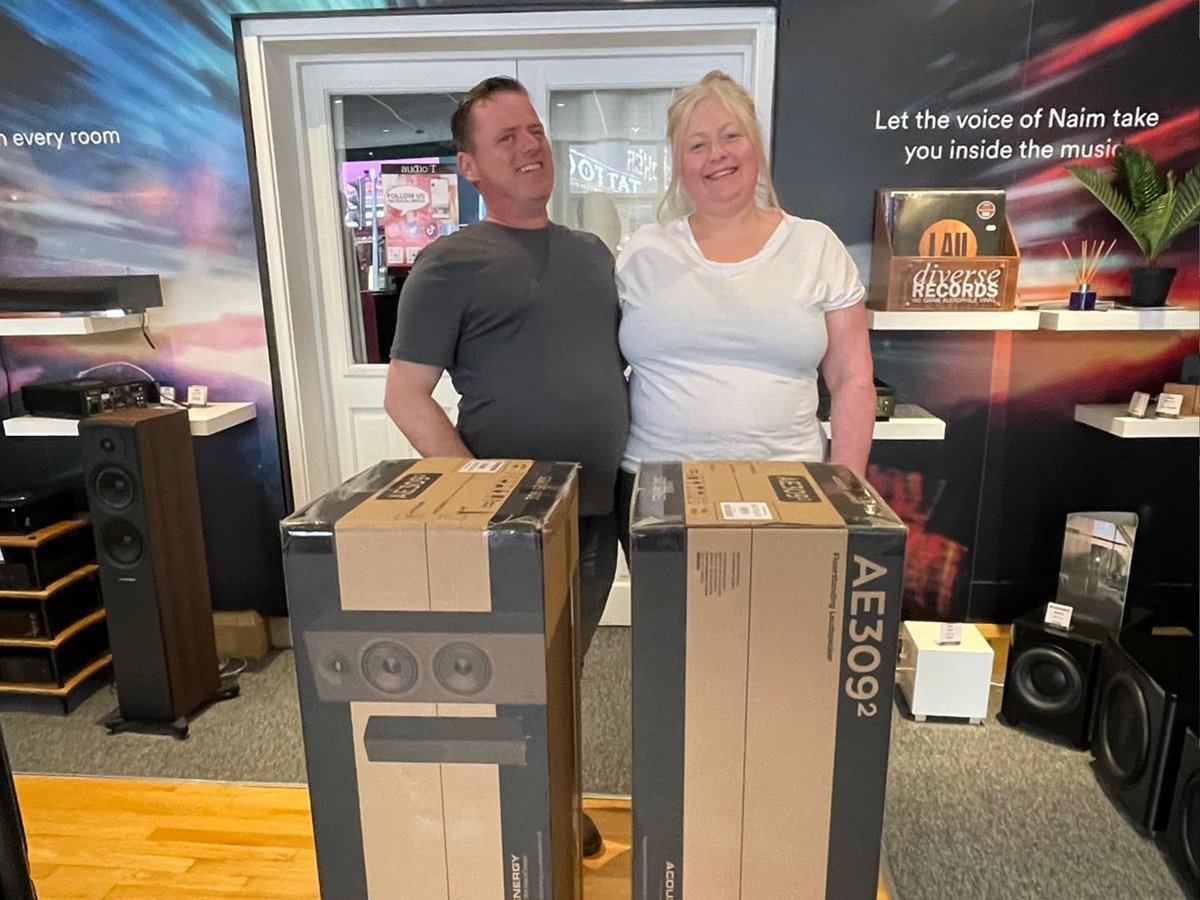 In February we offered a pair of the new AE309² as a prize in the <a href="/bristolhifishow/">The Bristol Hi-Fi Show</a> competition. Lisa from Waterlooville was the lucky winner, here she is with her partner collecting her prize from <a href="/AudioTgroup/">Audio T</a> in Portsmouth. Congratulations we hope you have many  hours listening.