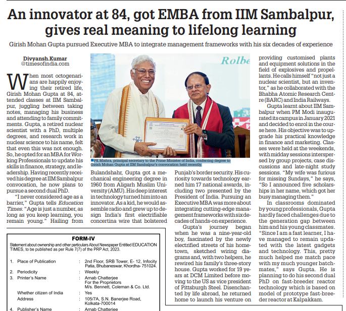 An innovator at 84, got EMBA from IIM Sambalpur, gives real meaning to lifelong learning

Read my full story here | educationtimes.com/article/campus…

#IIMSambalpur #IIM #MBA #ExecutiveMBA #Education #Management