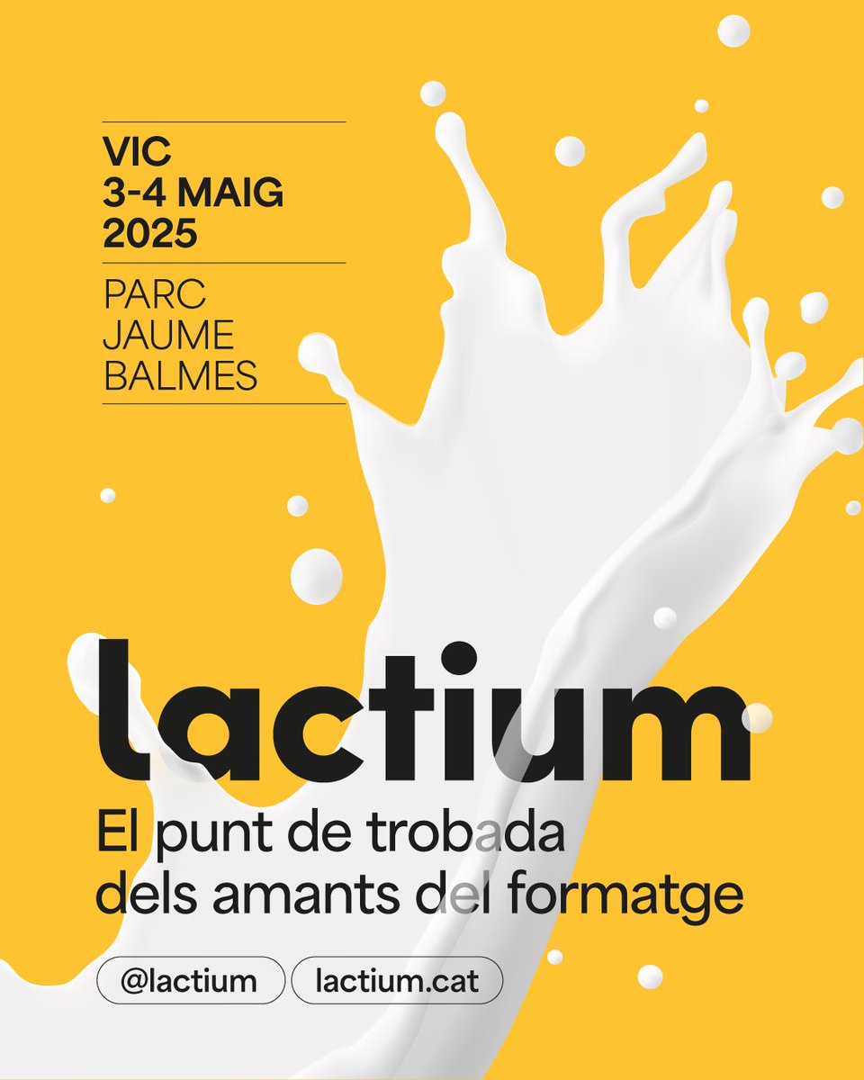 Fefic24's tweet image. 🧀 𝐋𝐚𝐜𝐭𝐢𝐮𝐦: una experiència per als amants del formatge! 🛒✨
⁣
Del 𝟑 𝐚𝐥 𝟓 𝐝𝐞 𝐦𝐚𝐢𝐠, vine a #Vic i descobreix un mercat únic dedicat als millors formatges artesans. Tasta, compra i gaudeix!🍽️⁣ @LactiumVic 
⁣
👉+ info: vicfires.cat/lactium-la-fes…
#Lactium #SomFires