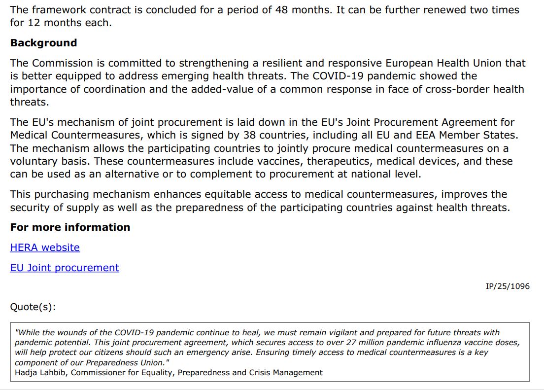 The #EU strengthens #pandemicpreparedness.

A new contract allows 17 countries to purchase over 27 million influenza #vaccine doses💉🩸

This proactive step ensures timely access to #criticalmedicalcountermeasures.

Learn more🔗👉 europa.eu/!tgQnKn