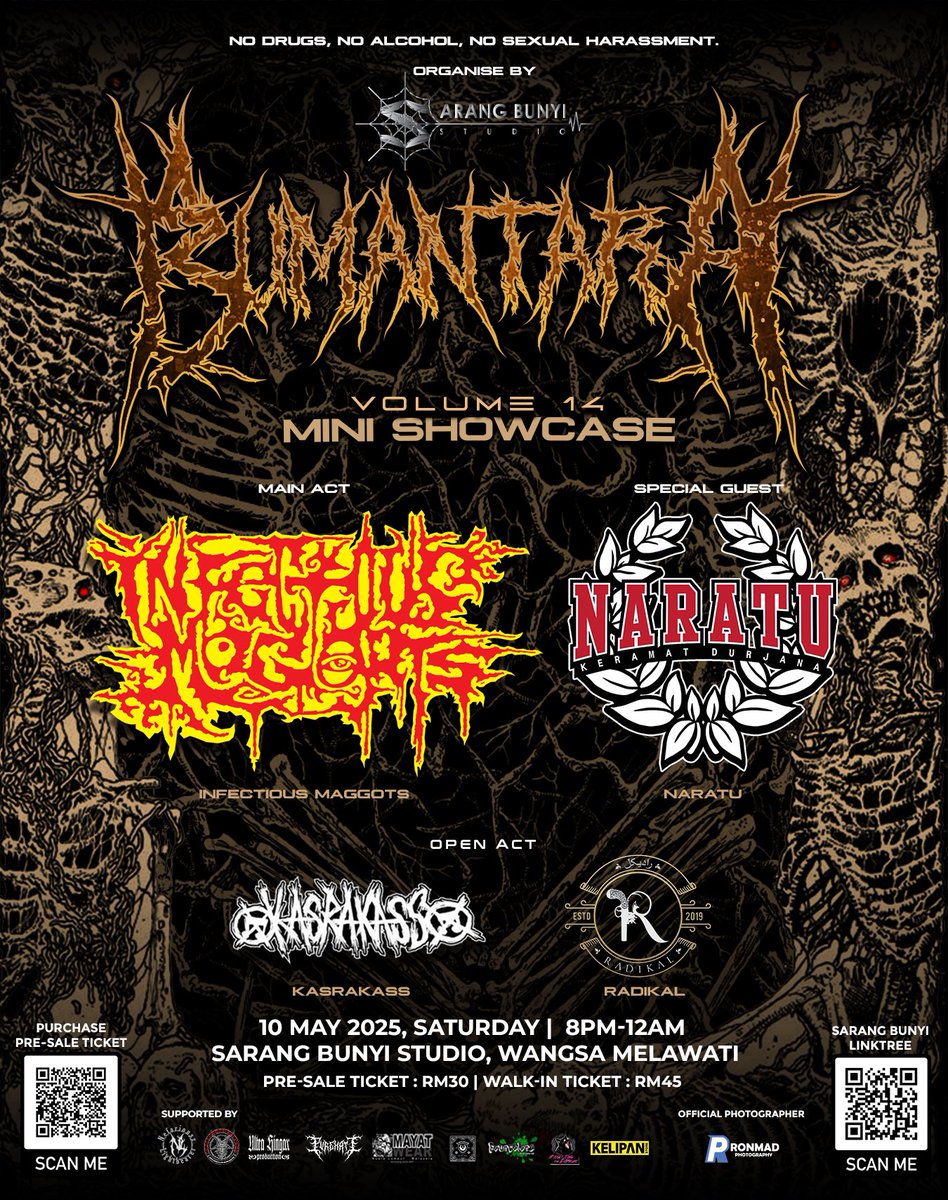 10/5 Naratu akan beraksi di Sarang Bunyi Studio, Wangsa Melawati bersama Kasrakas <a href="/RadikalRasmi/">Radikal</a> dan juga band legend Infectious Maggots! 🤘🏽