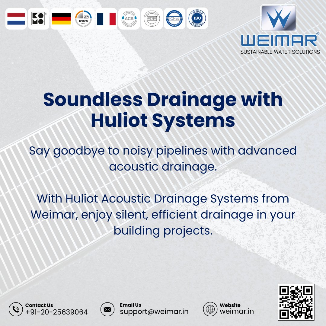 weimarindiallp's tweet image. Silence is luxury—especially in modern buildings. With Huliot Acoustic Drainage Systems from Weimar, you get whisper-quiet performance and efficient waste management without the rattling noise of traditional pipes.

#ModernPlumbing #WeimarSolutions #FlexiblePlumbing
