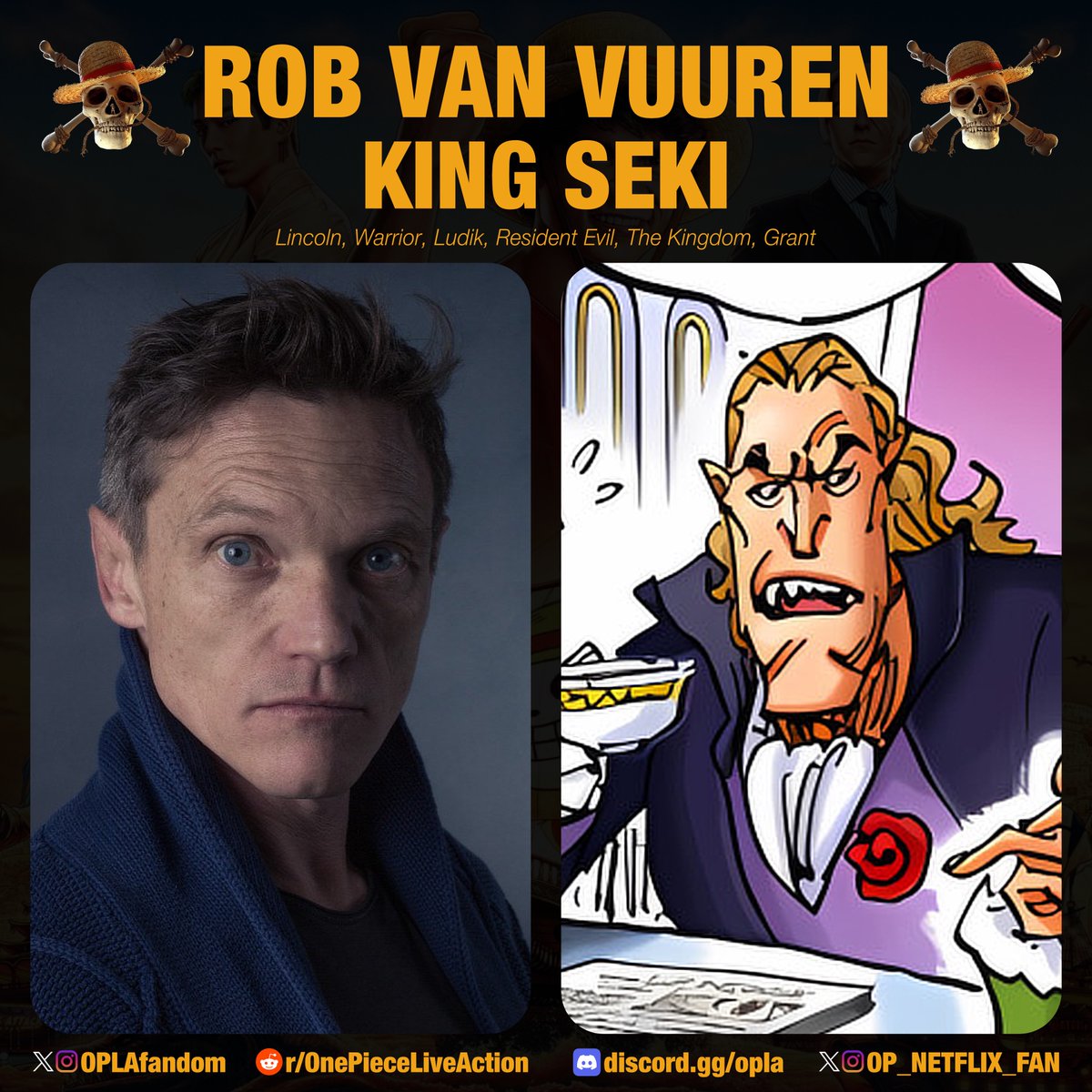 Rob van Vuuren will be playing the role of King Seki in One Piece Live Action