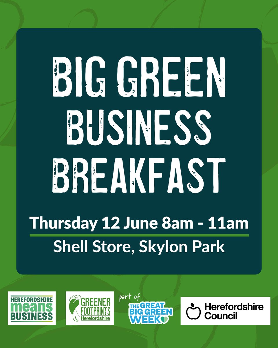 Book now for your free ticket to Herefordshire's Big Green Business Breakfast. Local case studies, networking, breakfast.  With <a href="/HfdMeansBiz/">Herefordshire Means Business</a> 
Booking essential at orlo.uk/gTo1G