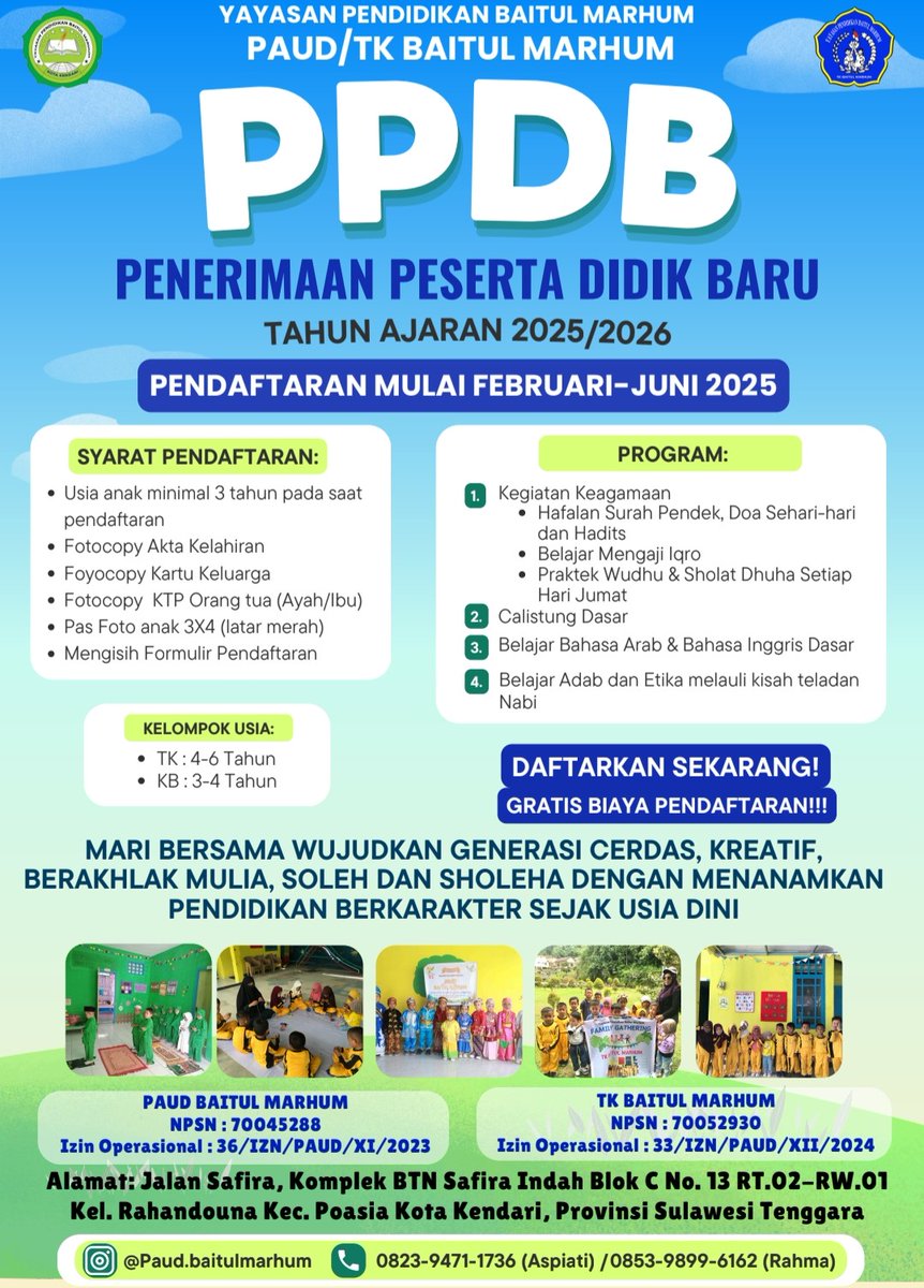 penasultra_id's tweet image. Penerimaan Siswa Baru

#siswabaru 
#ppdb 
#paud 
#tk 
#baitulmarhum 
#umarmarhum 
#sorotan 
#viral 
#fyp