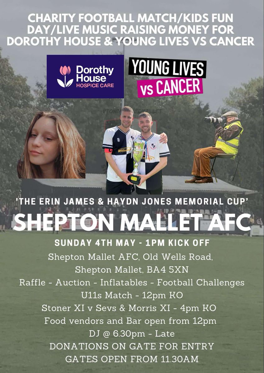 Please support our friends over at <a href="/Mallet_AFC/">Shepton Mallet AFC</a> with their charity event and match, taking place this Sunday. 🤝

There will be a couple of TTFC players also taking part in the game, so a great chance to support them too! 

Full details below ⏬️