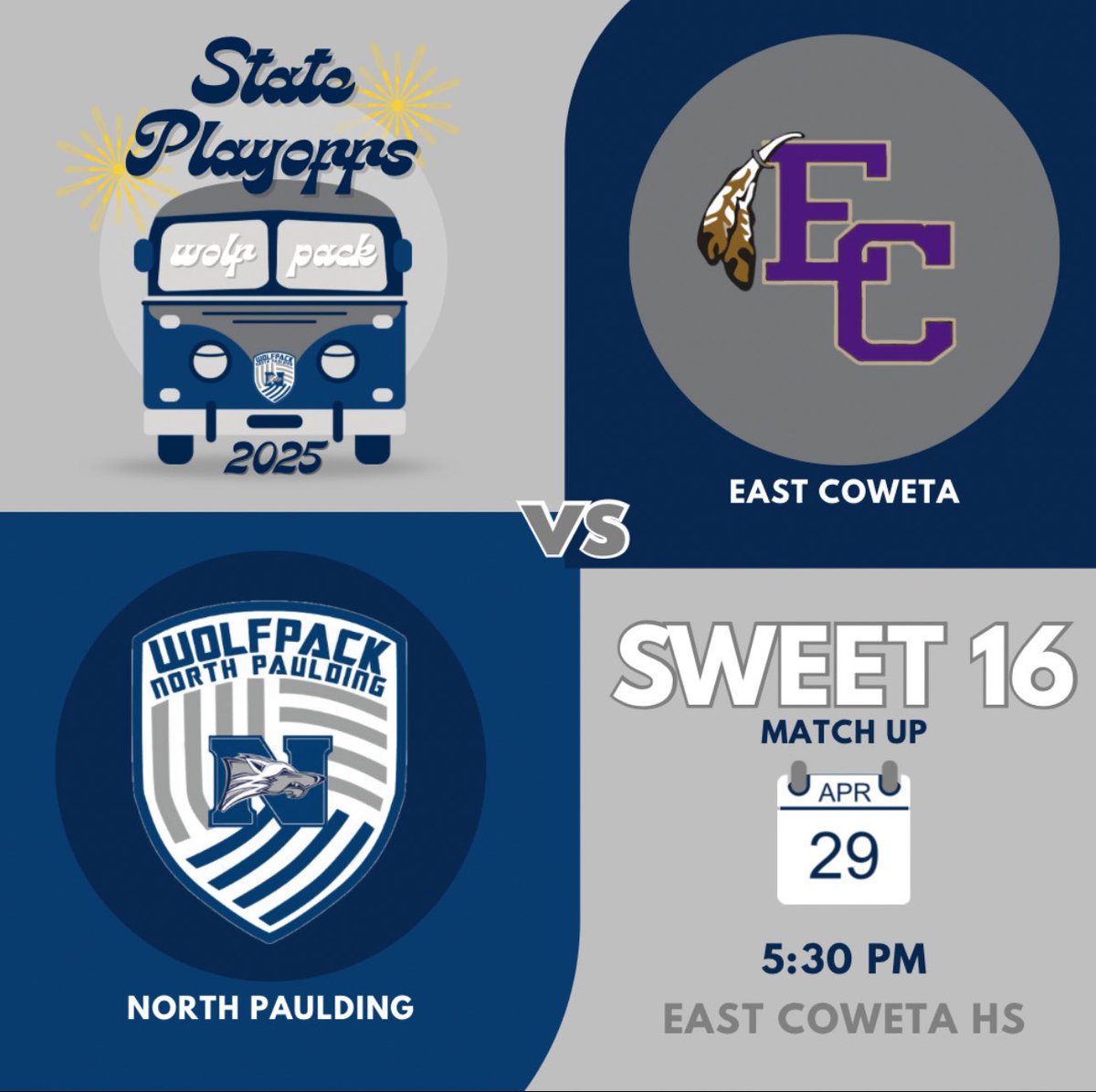 Come back your #LadyWolfpack today as they travel to East Coweta for their Sweet 16 match! 🐺⚽️ #TrainCompeteWin