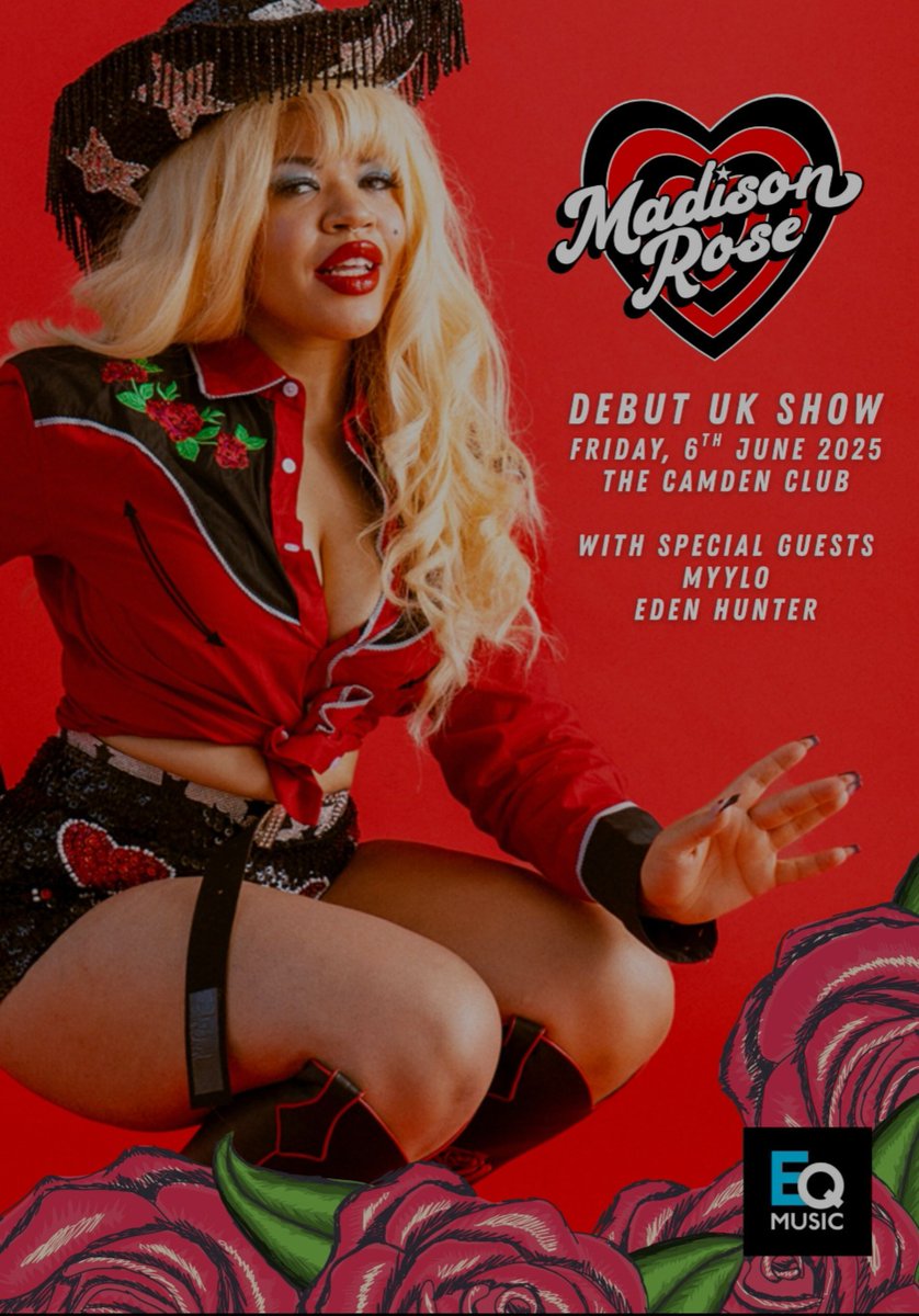 Don't miss Madison Rose ( <a href="/iammadisonrose/">🌈 MADISON ROSE 🤍🖤</a>  ) invading the UK for first the time on Friday, 6th June 2025 at The Camden Club. Madison will be joined by special guests Myylo ( <a href="/MyyloMusic/">Myylo</a>  ) and Eden Hunter ( <a href="/edenhunter_/">Eden Hunter, National Treasure</a>  )

eqmusicblog.com/madison-rose-l…