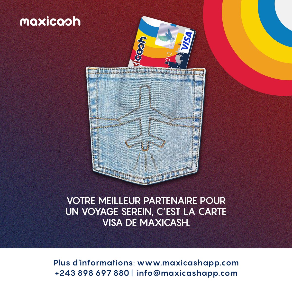 Avec la Carte Visa MaxiCash, partez serein et profitez d’une offre exceptionnelle 💳🔥

🎁 5 $ de bonus ? C’est maintenant ou jamais !
Achète ta carte Visa MaxiCash à 20 $ et reçois 5 $ de bonus offerts automatiquement !

 Infos +243 898 697 880

#MaxiCash #CarteVisa #PromoVisa