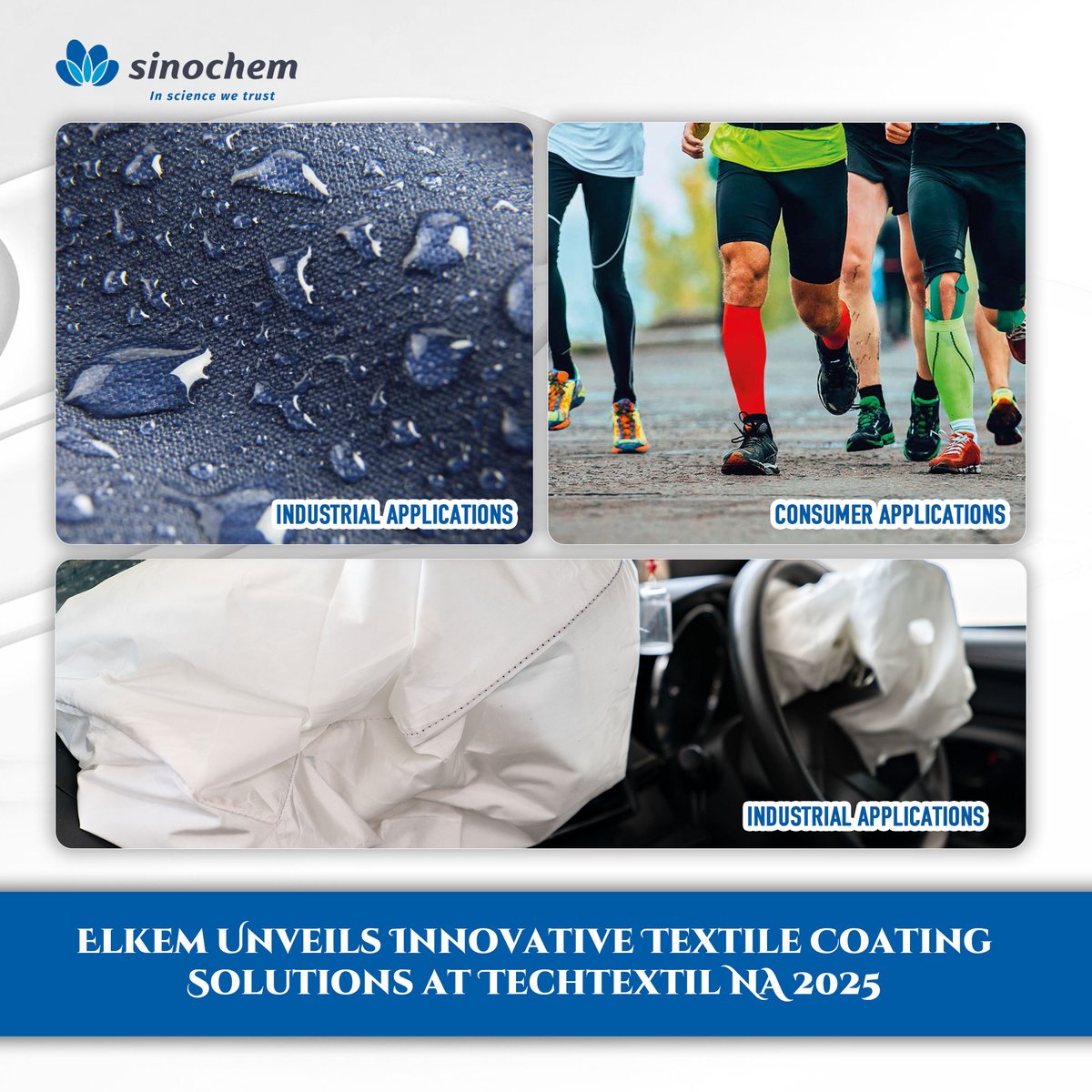 SinochemNews's tweet photo. #DigDeepinESG
Elkem, a subsidiary of Sinochem Holdings, will showcase its latest silicone innovations for airbags, industrial fabrics and consumer goods at Techtextil NA 2025, highlighting durability, safety, and eco-friendliness.🥳 https://t.co/sGFPQf7O1B